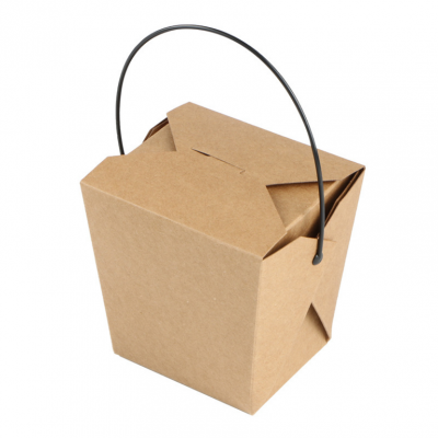 Aliments pour le déjeuner chinois Brun naturel 100% Boîte à emporter de nouilles de papier kraft recyclable avec poignée