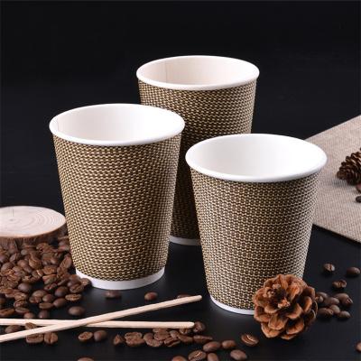 Tasses à emporter jetables Double mur d'ondulation Papier Tasses à café avec couvercles