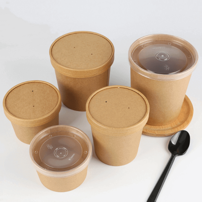 bols jetables en papier alimentaire pour soupe avec couvercles
